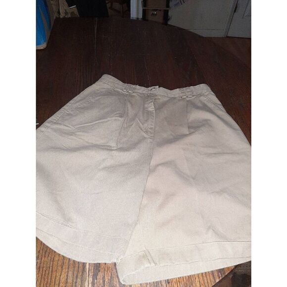 Sz 14 Talbot Cotton Khaki Tan High Waist Pleated Front Bermuda Shorts Cuffed Hem - Picture 1 of 3